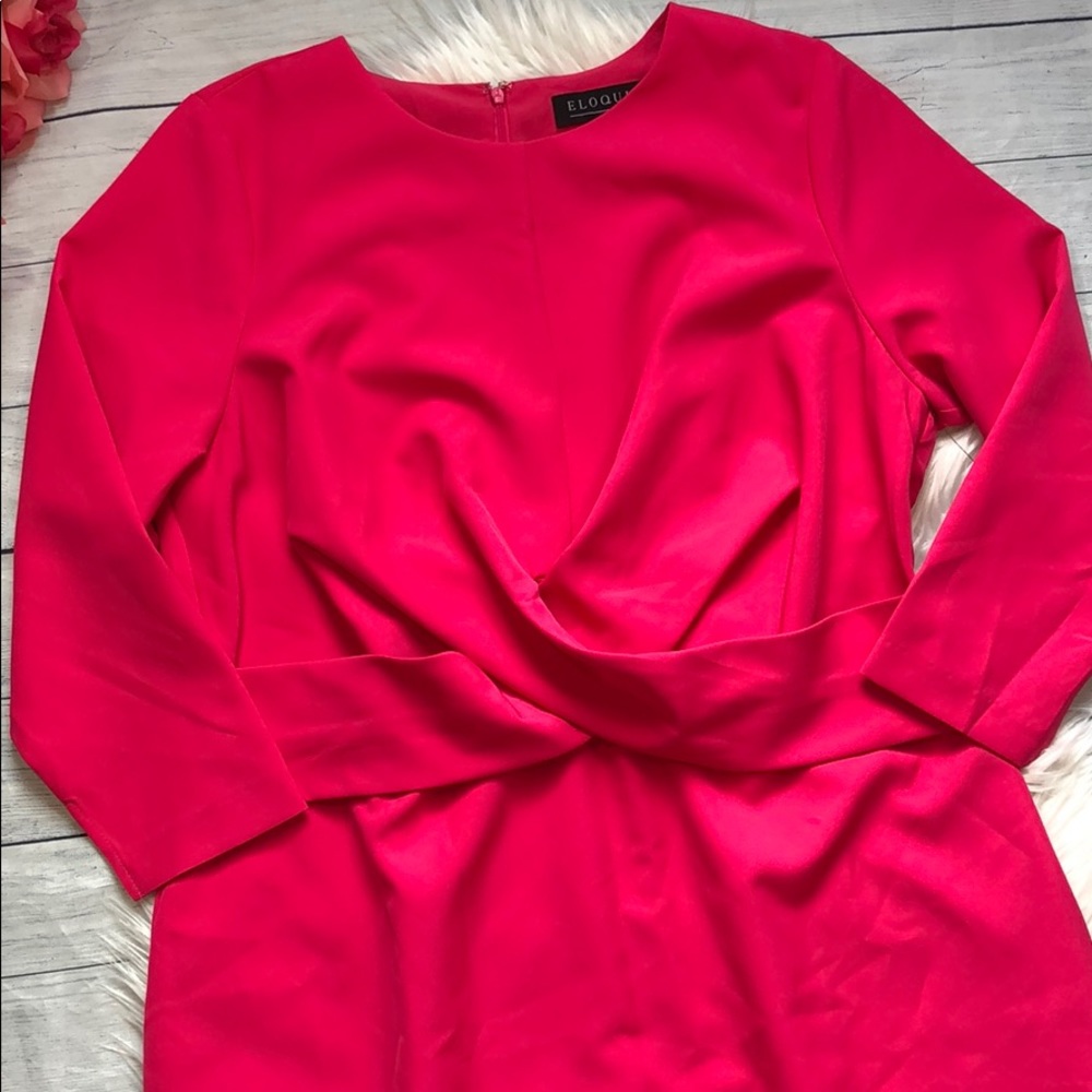 NWT Eloquii Cross Front Hot Pink Shift Dress - Picture 4 of 11
